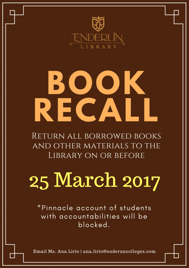 Book recall - march 2017