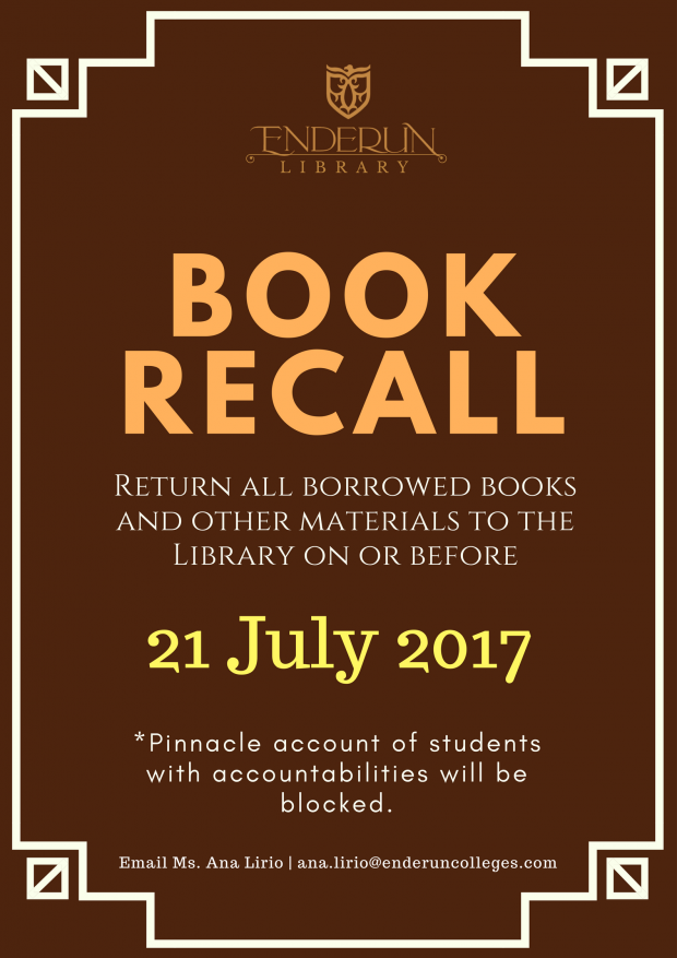 Book recall - july 2017